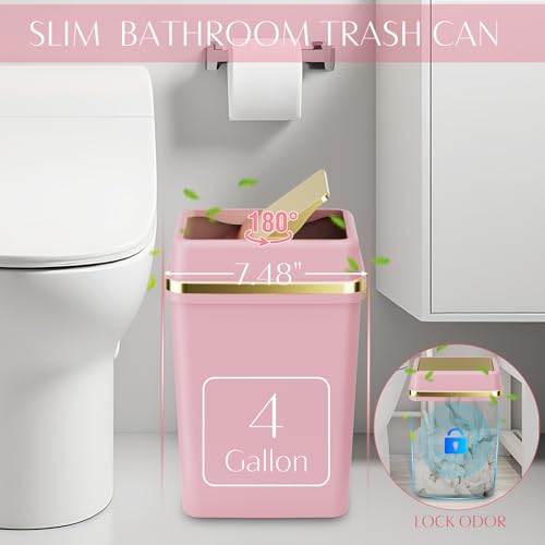 WSBArt Pink Bathroom Set with 4-Gallon Swing-Top Trash Can - 9-Piece Bathroom Accessories, Pink Bath Decor - Variation: Pink Swing-Top / Bath Set