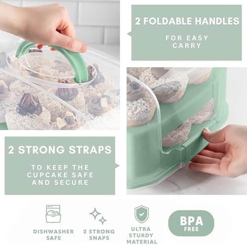 MosJos Green 24-Cup Cupcake Carrier - Extra Tall Double Tier Food Storage & Transport
