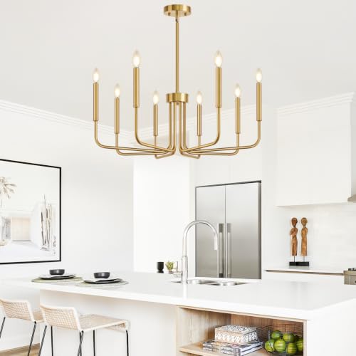 Lynnoland 8-Light Gold Farmhouse Chandelier - Rustic Industrial Pendant for Dining & Living Rooms, No Assembly
