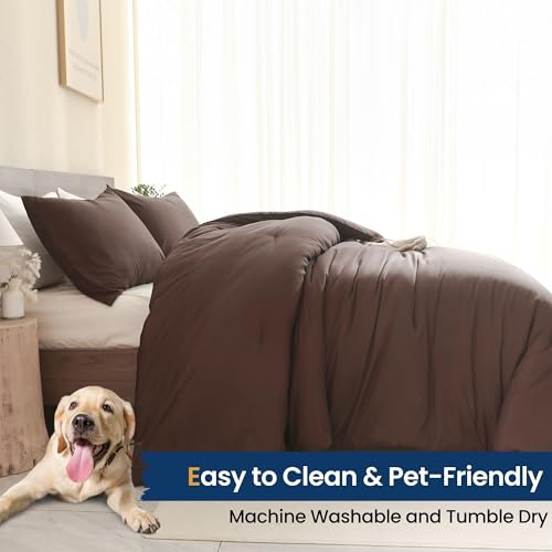 Earthy Brown Comforter Set Twin Size - All-Season Lightweight Bedding with Pillowcase