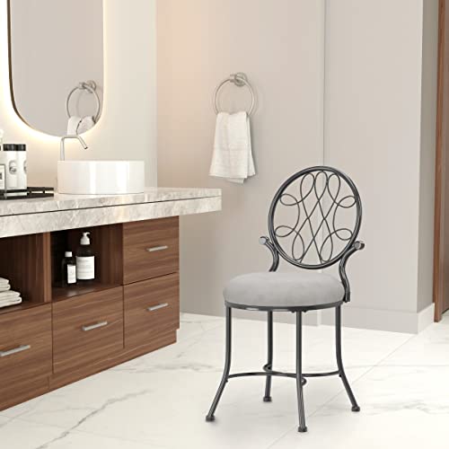 Hillsdale O'Malley Vanity Stool with Spiral Pattern & Metallic Gray Fabric