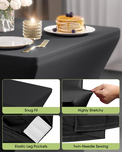 Black 6ft Fitted Spandex Tablecloths - Pack of 6 for Rectangle Tables