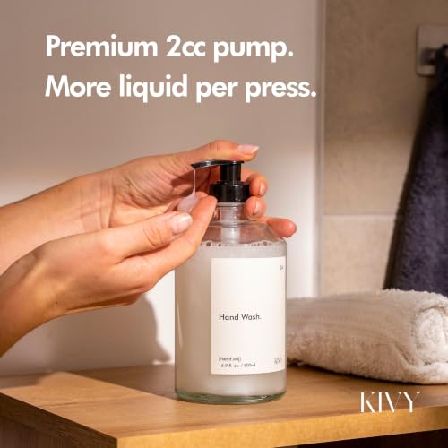 KIVY Glass Soap Dispenser Set 2X 16oz with Waterproof Labels & Pump - Bathroom & Kitchen Accessory