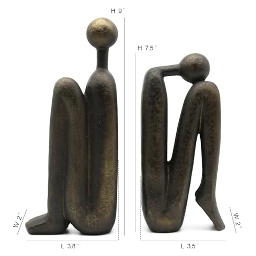 Lukitas Thinker Decorative Bookends - Bronze Color Resin, Non-Slip 9''