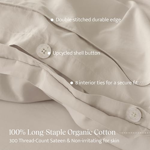 Double Stitch GOTS Organic Cotton King Duvet Cover, Washed 300TC,
