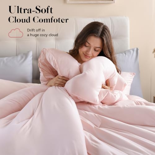 King Size Fluffy Pink Comforter Set - 3 Pieces Cloud-Like Bedding