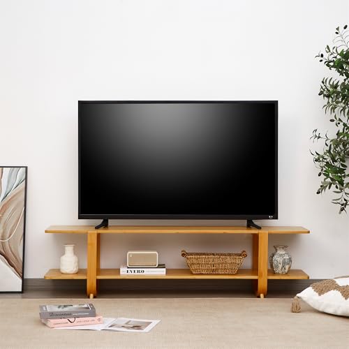 Mordchil HF Bamboo TV Stand for 65-Inch TVs, Accent Entertainment Center with Storage, Modern 55" Burlywood