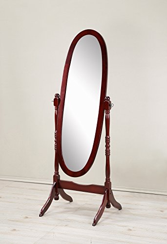 Roundhill Furniture Queen Anne Style Cheval Mirror Cherry Finish - Full-Length Floor Mirror, Tilt & Sturdy Wood Frame