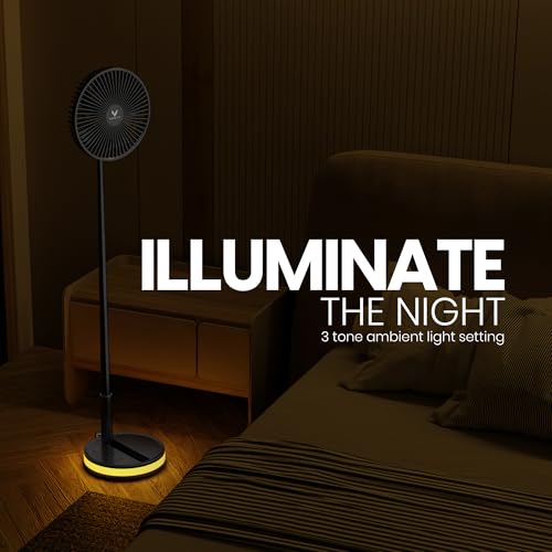 VENTY Black Portable Fan - Wireless Battery Operated with LED Lights & Remote