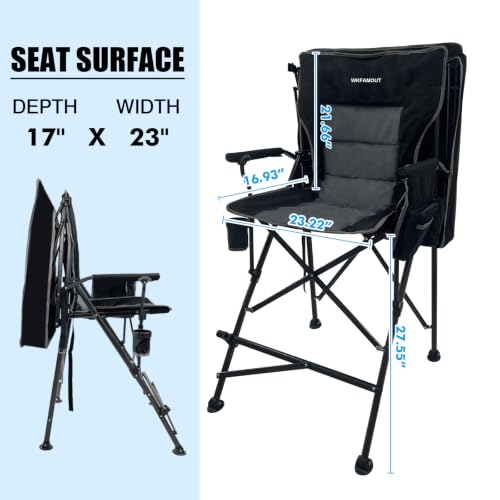 Black 27.5-Inch Tall Oversized Folding Camping Chair with Canopy & Footrest - Supports 300 lbs