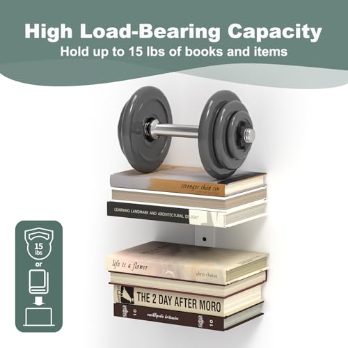 Mefirt Floating Bookshelves for Wall，8 Tier White Invisible Bookshelf