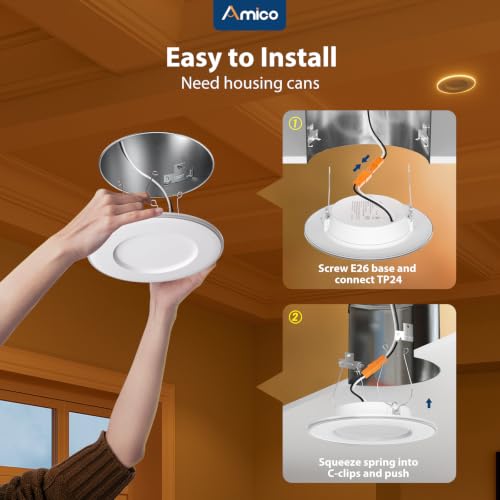 Amico 6 Inch LED Recessed Can Lights with Night Light - 12 Pack, Easy Install