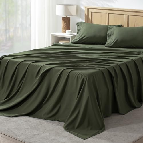 Andency Queen Sheets Set, Dark Olive Green Breathable & Cooling