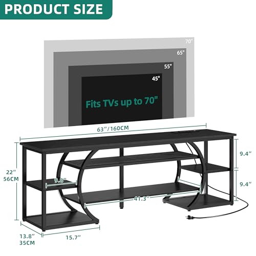 YITAHOME 70-Inch TV Stand with RGB Lighting, Black, Without Mount