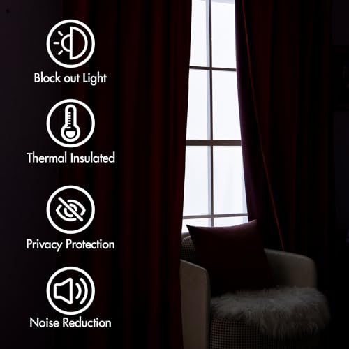 MIULEE Red Velvet Curtains 52x108 Inches, Pack of 2, Back Tab & Rod Pocket