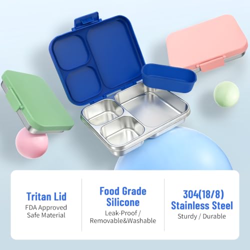 LOHASOK Stainless Steel Lunch Box 34oz Blue Kids Safe Food-Grade Container