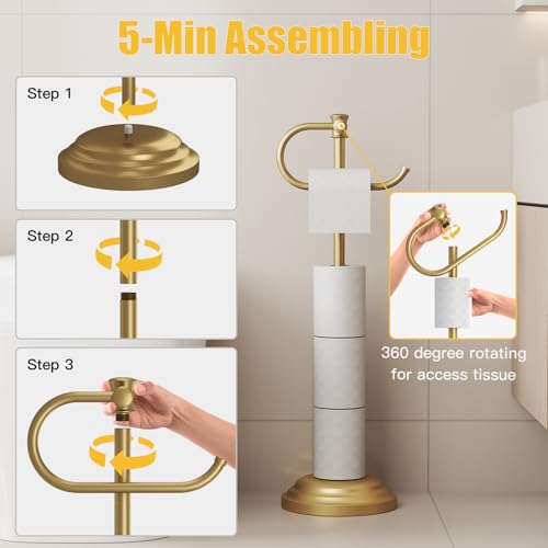 Freestanding Gold Toilet Paper Holder Floor Stand with Towel Ring - BESy