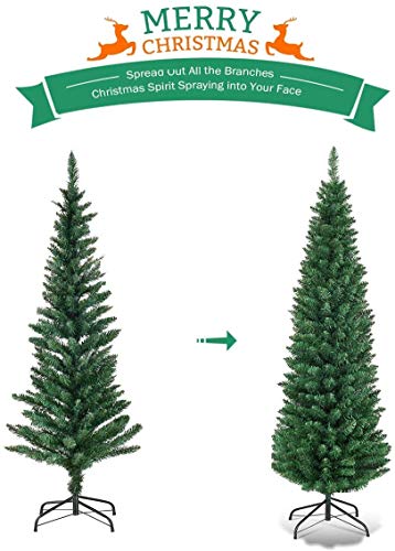 Giantex 5FT Green Artificial Pencil Christmas Tree with Metal Stand - Premium Slim Design