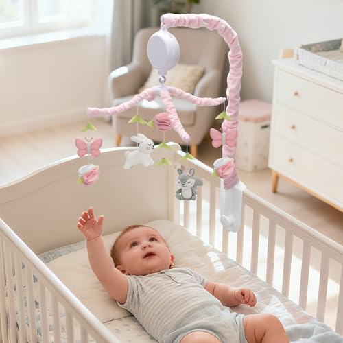 NICEMER Baby Crib Mobile for Girls with 12 Lullabies, Soft Knitted Woodland Characters, Nursery Decor
