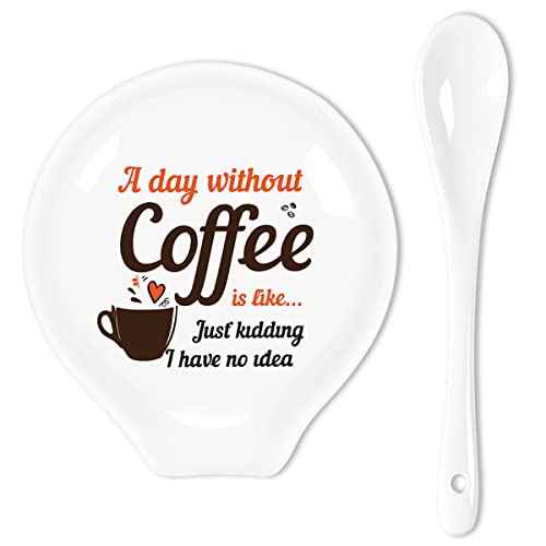 Funny Coffee Colored Ceramic Coffee Spoon Holder-Coffee Spoon Rest -Coffee Station Decor Coffee Bar Accessories-Coffee Lovers Gift for Women and Men (Without Coffee is Like Just Kidding)