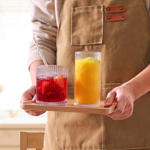 Moretoes Ribbed Glass Cups Set of 12 - 12oz & 13oz Vintage Drinking Glasses