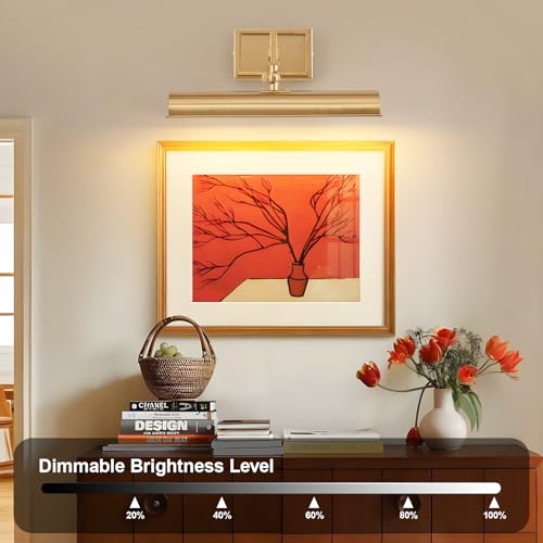Gold Wall Picture Light - 12 Inch Hardwired Art Display Sconce, 270° Rotatable & Dimmable, E12 Base, for Painting & Artwork