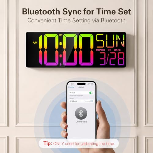 White 18-Inch Digital Wall Clock with Jumbo 5.4-Inch Numbers, RGB Lights & Temperature