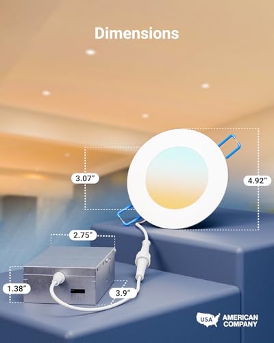 4 Inch Slim LED Recessed Ceiling Lights - 5CCT, Dimmable, 8W White