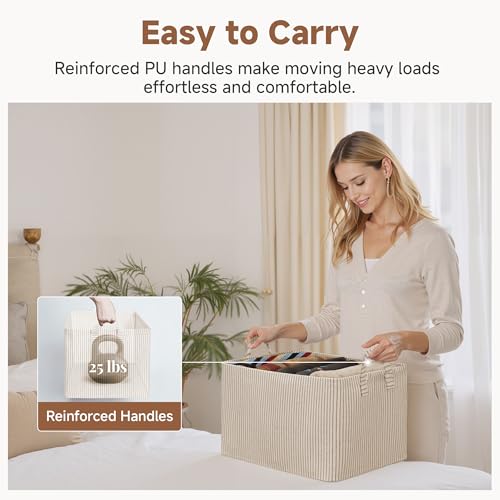 StorageWorks Fabric Storage Bins 16.5 x 12 x 10.25 inches Khaki & Beige Stripes 2-Pack