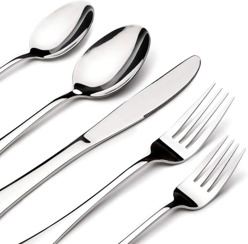 Stainless Steel Flatware Set for 8 with Serving Utensils - Modern 45 Piece