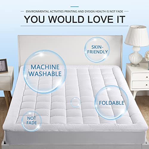 Oaskys Queen Mattress Pad Cover Cooling Deep Pocket Fitted Mattress Topper White