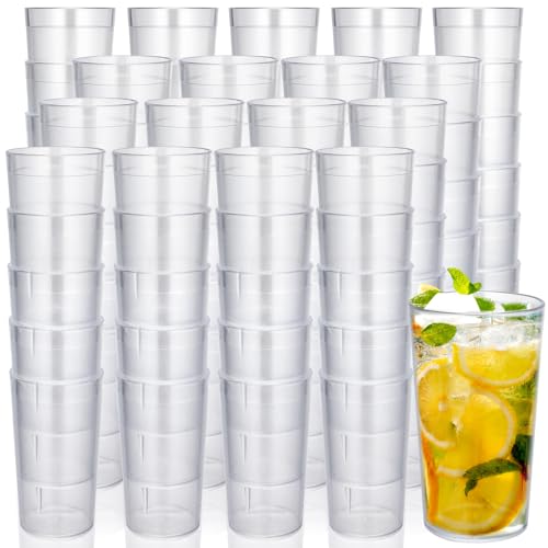 96 Pack 12 oz Reusable Plastic Tumblers - Clear Restaurant Cups - Frosted Design