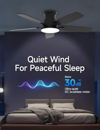 Matte Black 52 Inch Ceiling Fan with Light & Remote - 6-Speed Dimmable LED, Reversible DC Motor, Indoor Outdoor