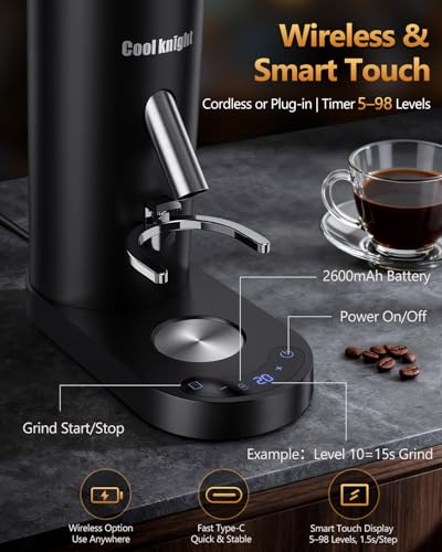 Rechargeable Conical Burr Coffee Grinder Black - 60 Grind Settings & Timer
