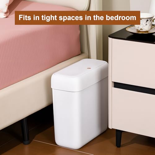Funest 2 Pack Slim Bathroom Trash Cans with Lid - 3 Gal & 2.7 Gal Waste Bins for Small Spaces, RV, Office, White