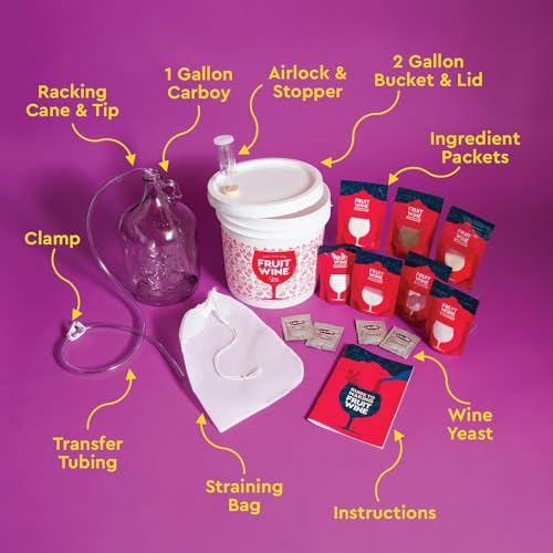 Fruit Wine Making Kit - Craft A Brew Beginner Homebrew Set with Ingredients & Reusable Equipment - Makes Up to 20 Gallons - Variation: Fruit Wine Kit