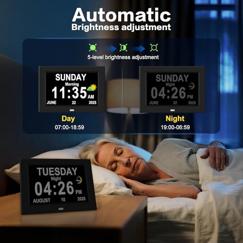 11-Inch Large Display Digital Alarm Clock for Seniors Black - 12 Alarms & Auto Dimming
