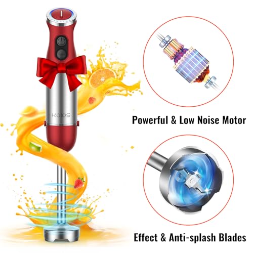 5-in-1 Hand Immersion Blender Set - 1000W Red, Includes Beaker, Food Processor, Whisk & Frother