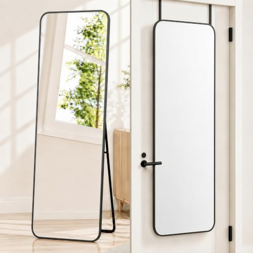 Black Full Length Floor Mirror 57x20 Inches, Freestanding & Wall Mountable