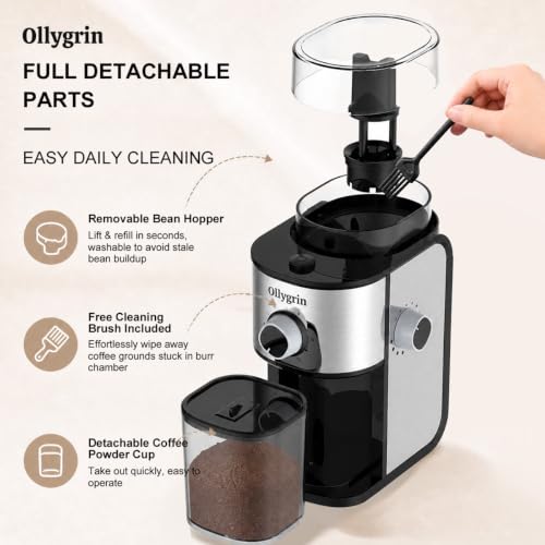 Electric Flat Burr Coffee Grinder with 14 Settings & 7oz Hopper - Shiny Silver & Black