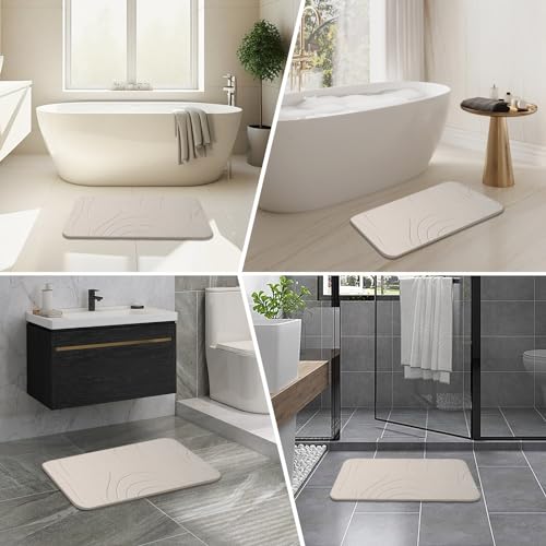 Diatomaceous Earth Bath Mat 2 Pack - Non-Slip Quick Dry Bathroom Floor Mat 24x15 Greyish White