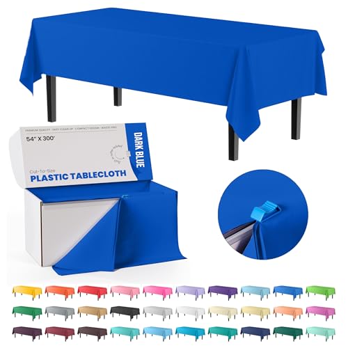 Dark Blue Plastic Rectangular Tablecloth Roll - 54x300 Inches, 300 Feet, All-Season, With Cutter - Variation of THIS listing