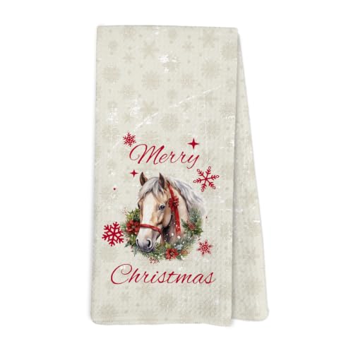 Lengues Christmas Horse Kitchen Towels - Rustic Farm Animal Decor, 16x24 inch, Horse-1