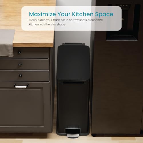 Home Zone Living Black 8 Gallon Slim Kitchen Trash Can with Soft-Close Lid