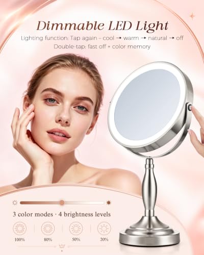 SANFANGIE Brushed Nickel Double-Sided Lighted Makeup Mirror 1X/30X Magnification