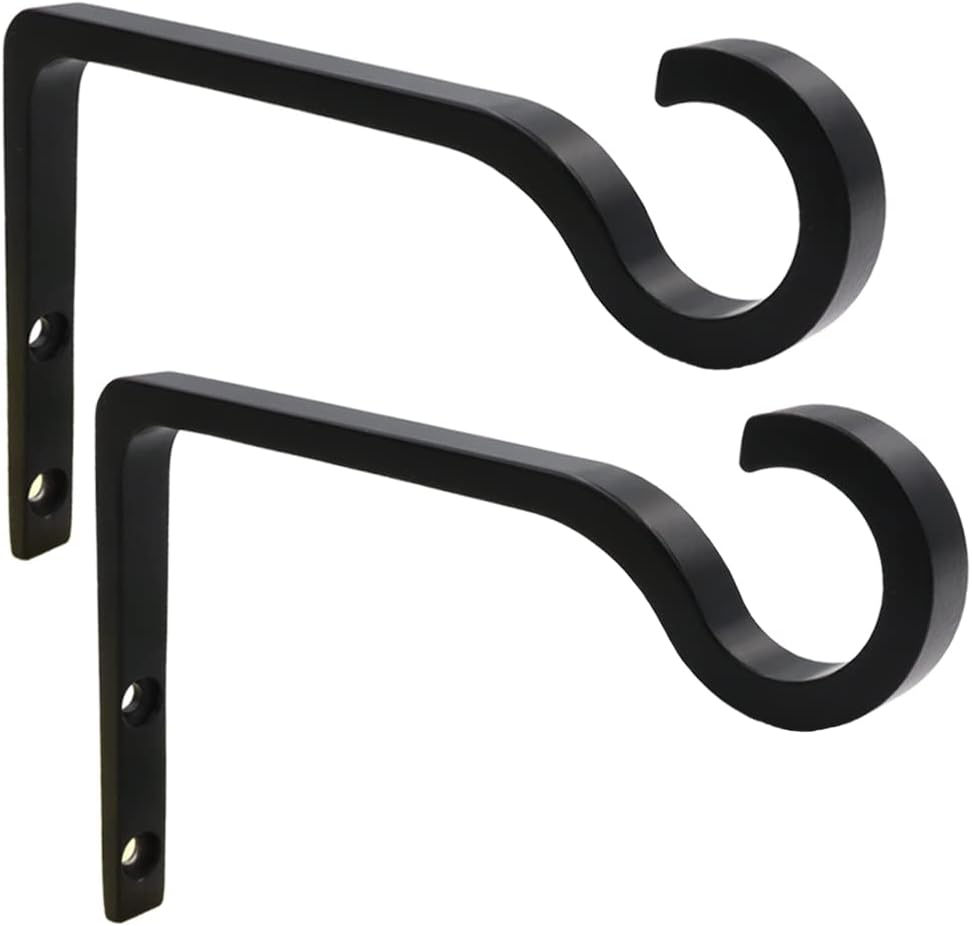 QIEGL Metal Hanging Plant Bracket - 6-Inch Decorative Shepherd's Hook for Indoor & Outdoor Use | 2 Pack (Black)