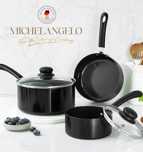 Nonstick Saucepan Set with Lids - 1QT, 2QT, 3QT Ceramic Coating - Black