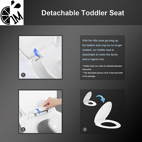 2 Pack Elongated Family Toilet Seat with Built-In Toddler Seat - Soft Close, Quick Release, No Wiggling
