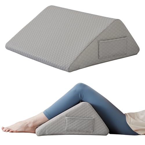Grey Knee Wedge Pillow for Back & Leg Support - 8” Elevation & Pain Relief