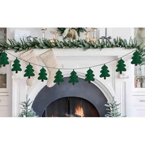 Green Christmas Tree Garland, Handmade Filling Cotton Felt Fabric Garland for Festival Christmas Home Decoration